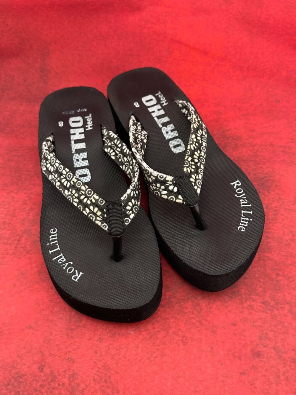 ORTO HEEL "ROYAL LINE" WOMEN BLACK ORTHOPEDIC PLATFORM WEDGE FLIP-FLOPS SIZE 8